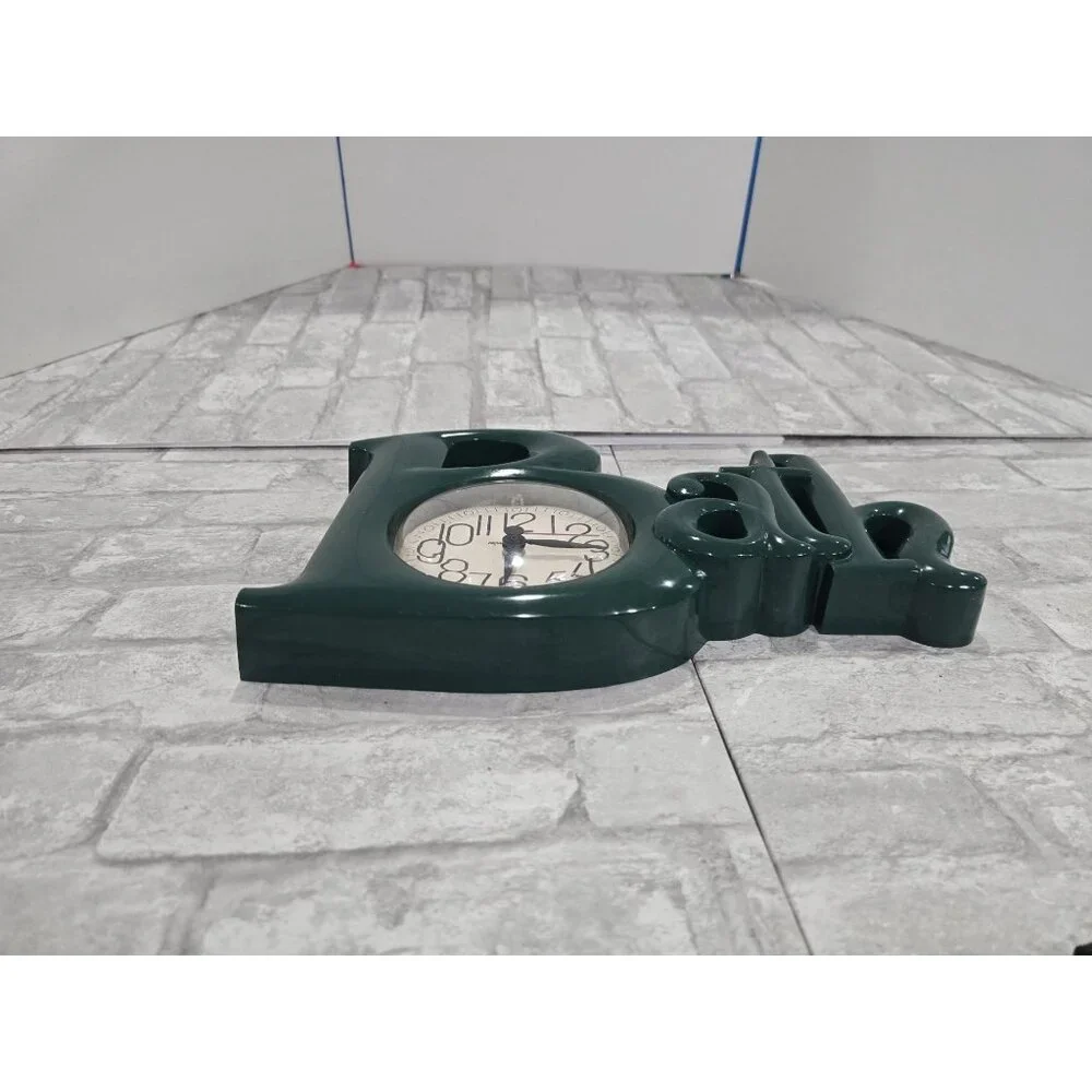 Vintage bathroom clock word clock green wall clock 80s Bath USA Tested Works MCM